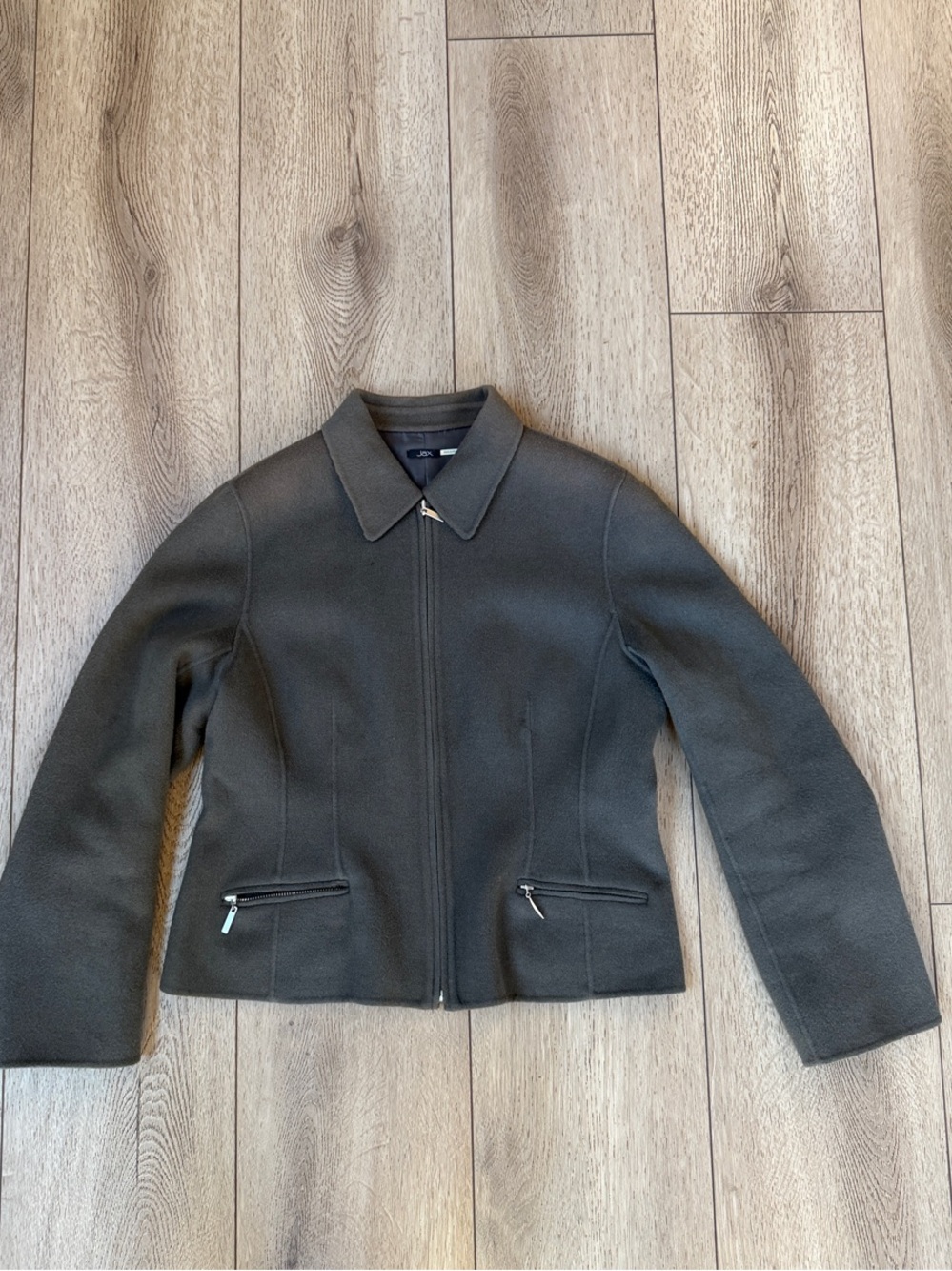 Jax Olive Zip-Front Tailored Blazer